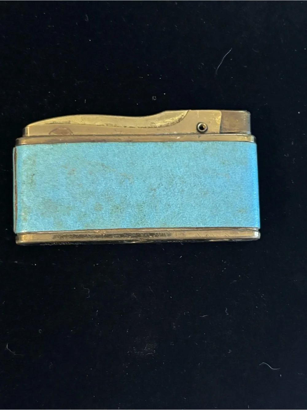 Vintage ALPCO Gold Tone and Light Blue Faux Leather Men's Pocket Lighter